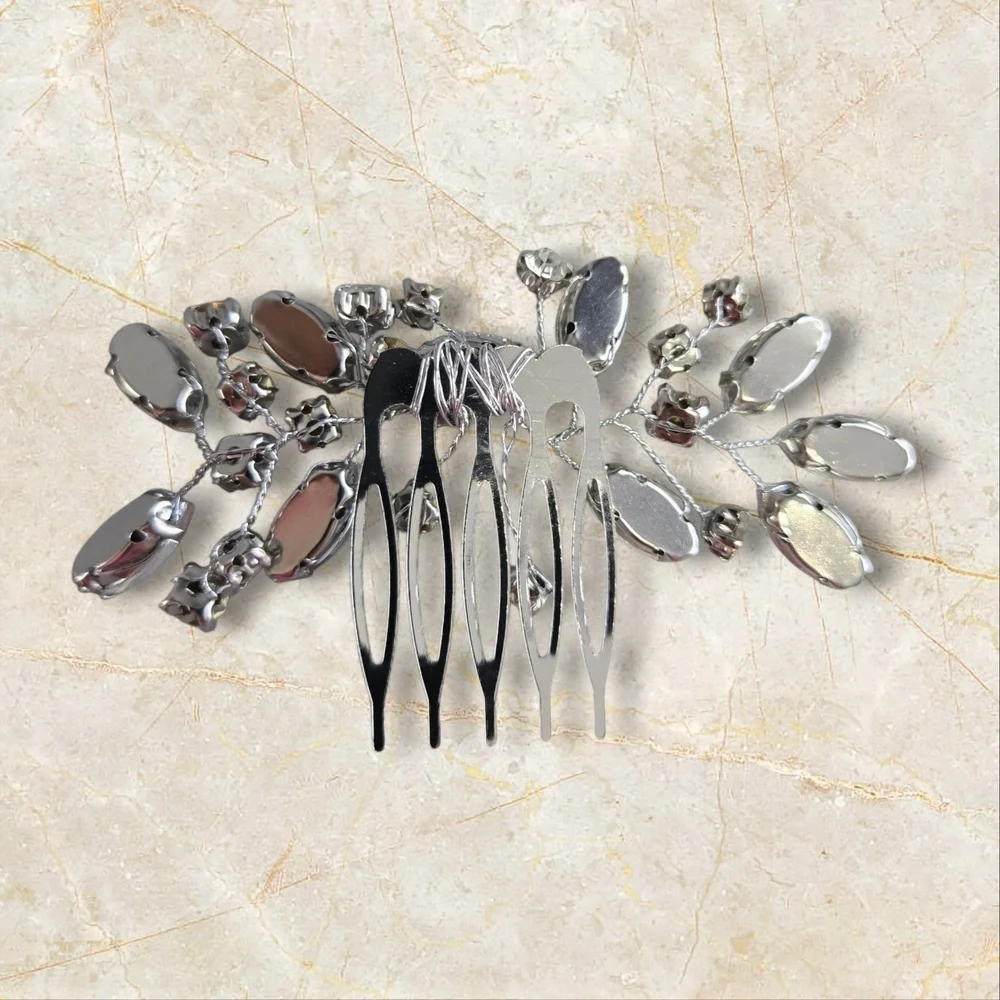 Silver Crystal Floral Hair Comb for Special Occasions